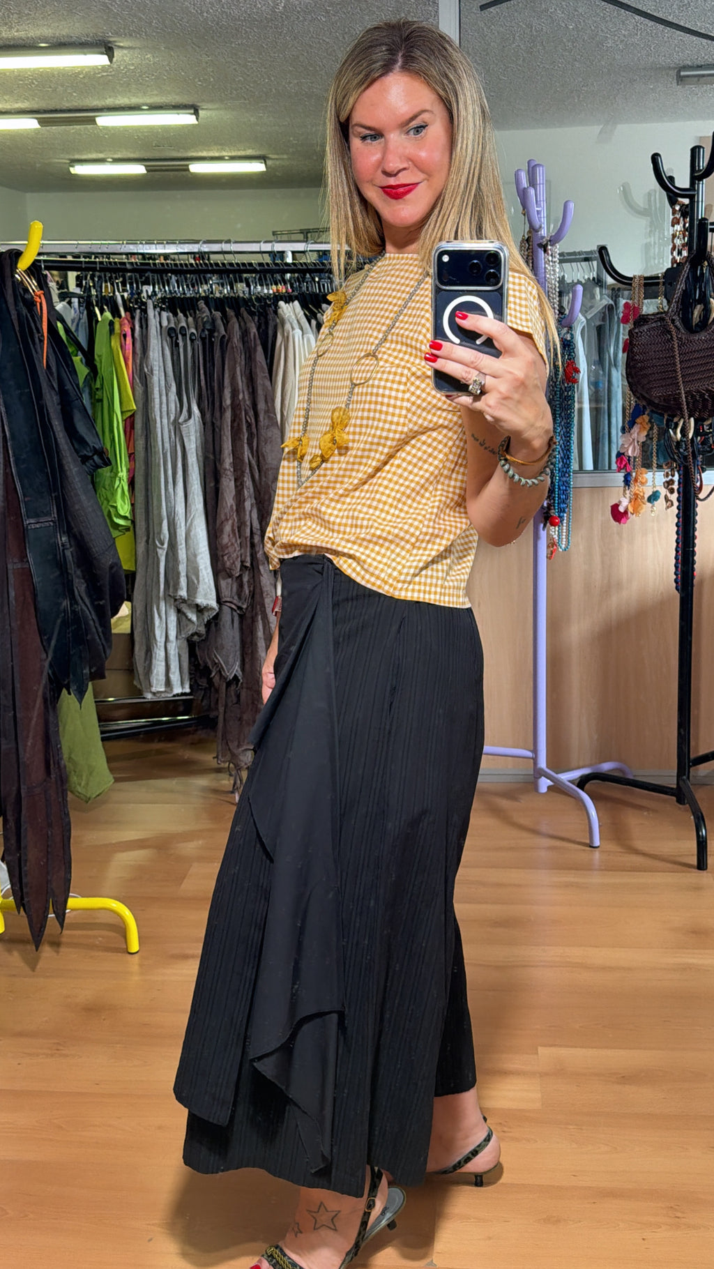 Blusa mostaza cuadro Vichy