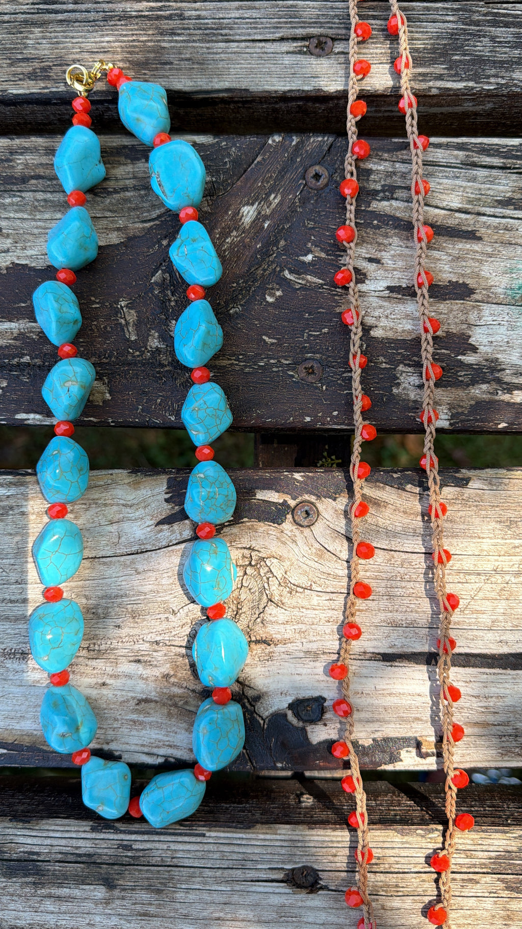 Collar doble turquesa natural/ rojo