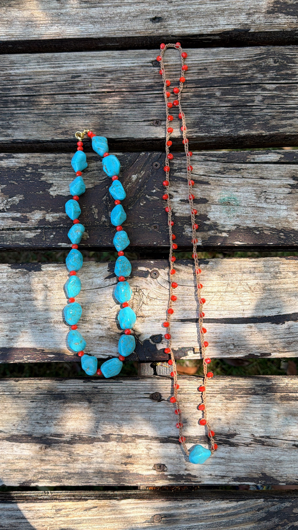 Collar doble turquesa natural/ rojo
