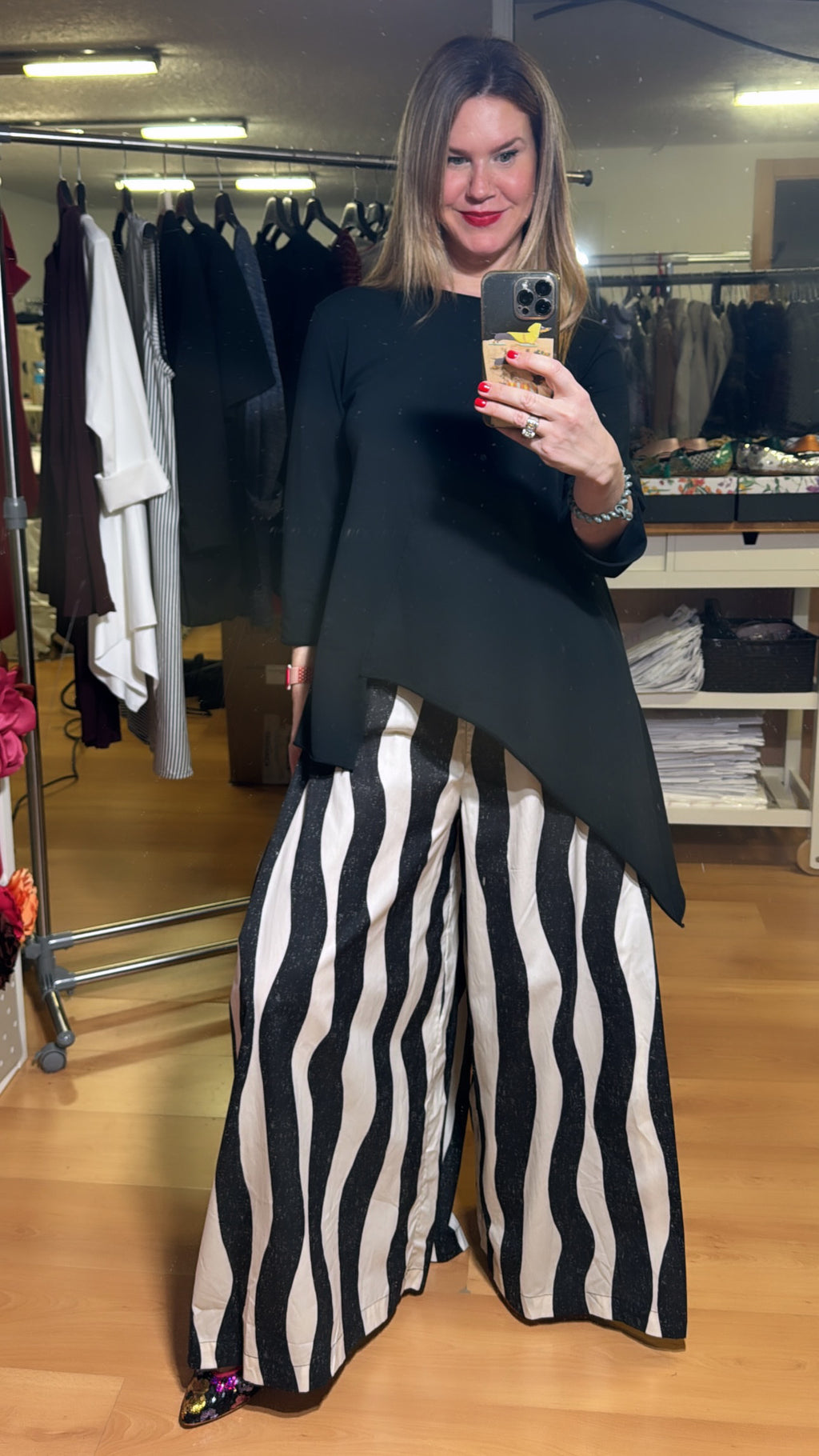 Pantalón fluido ondas negro