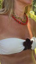 Collar doble cornalina y croché verde