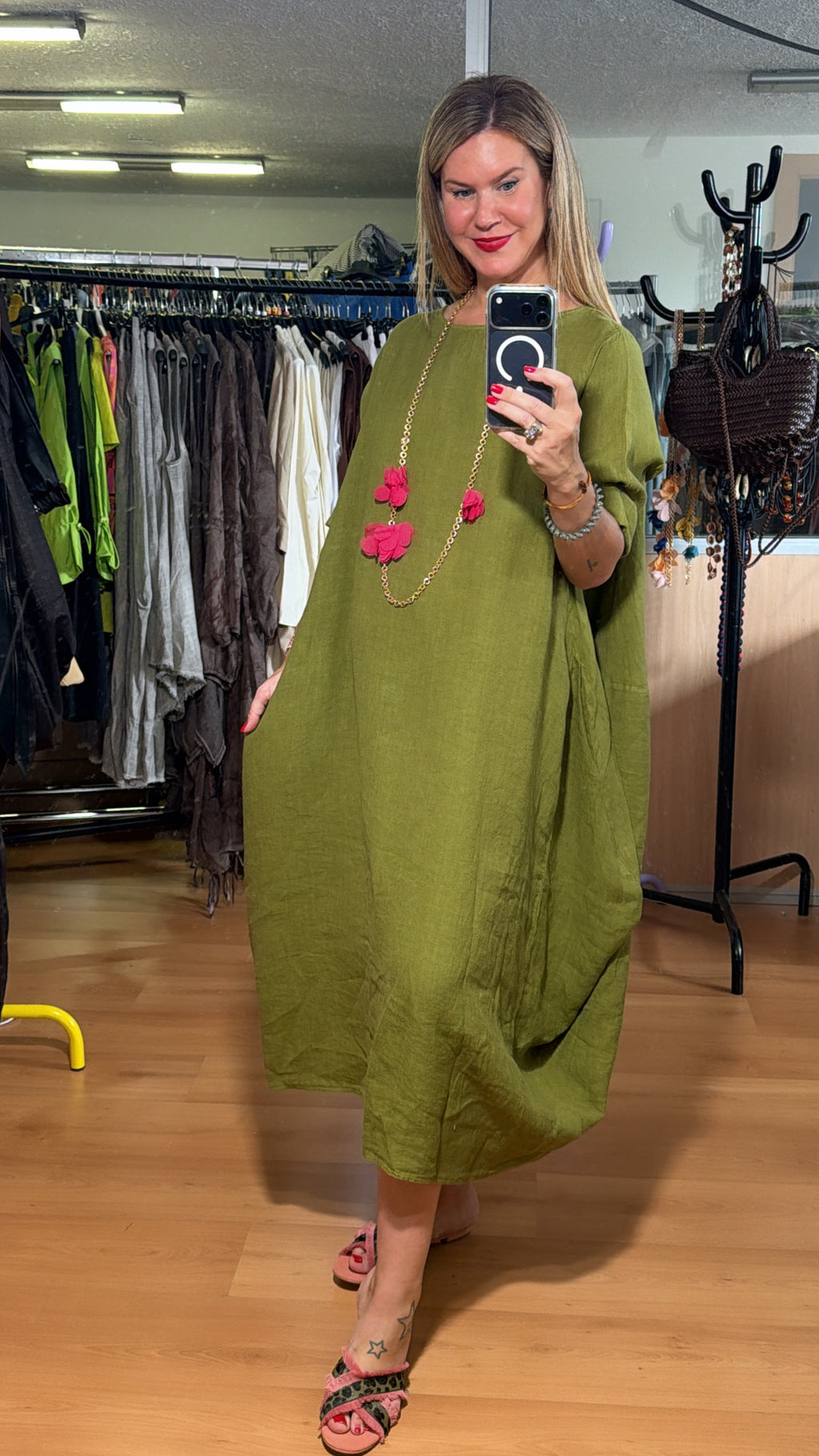 Vestido lino con mangas