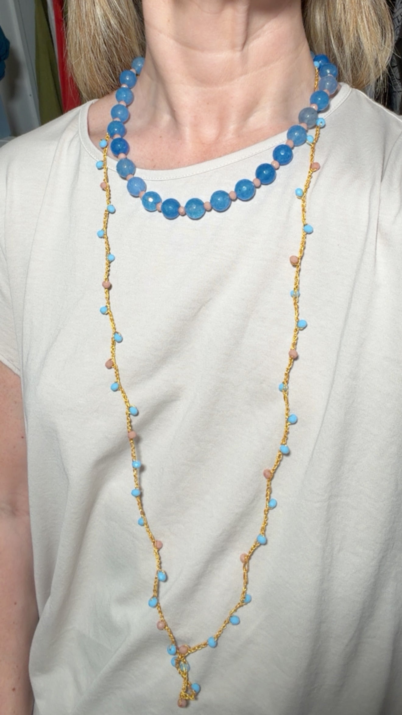 Collar doble jade azul