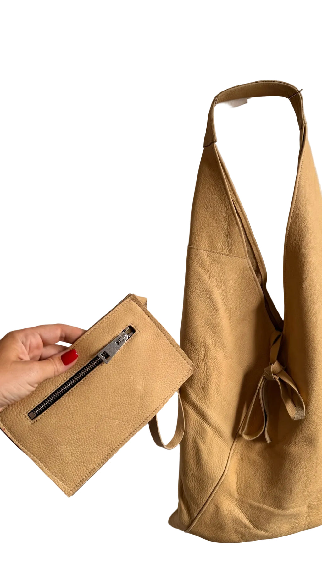 Bolso shopper de piel beige