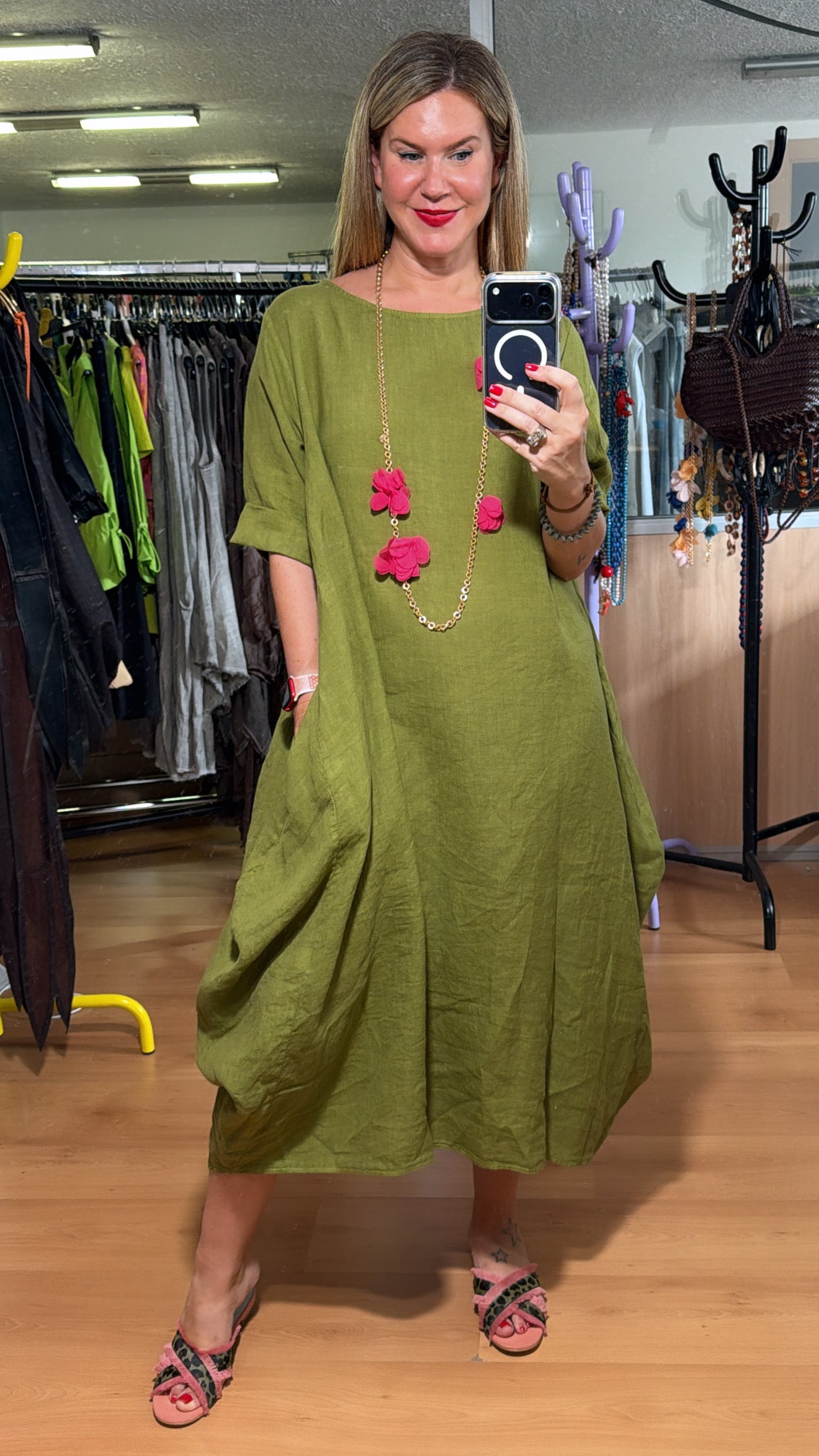 Vestido lino con mangas