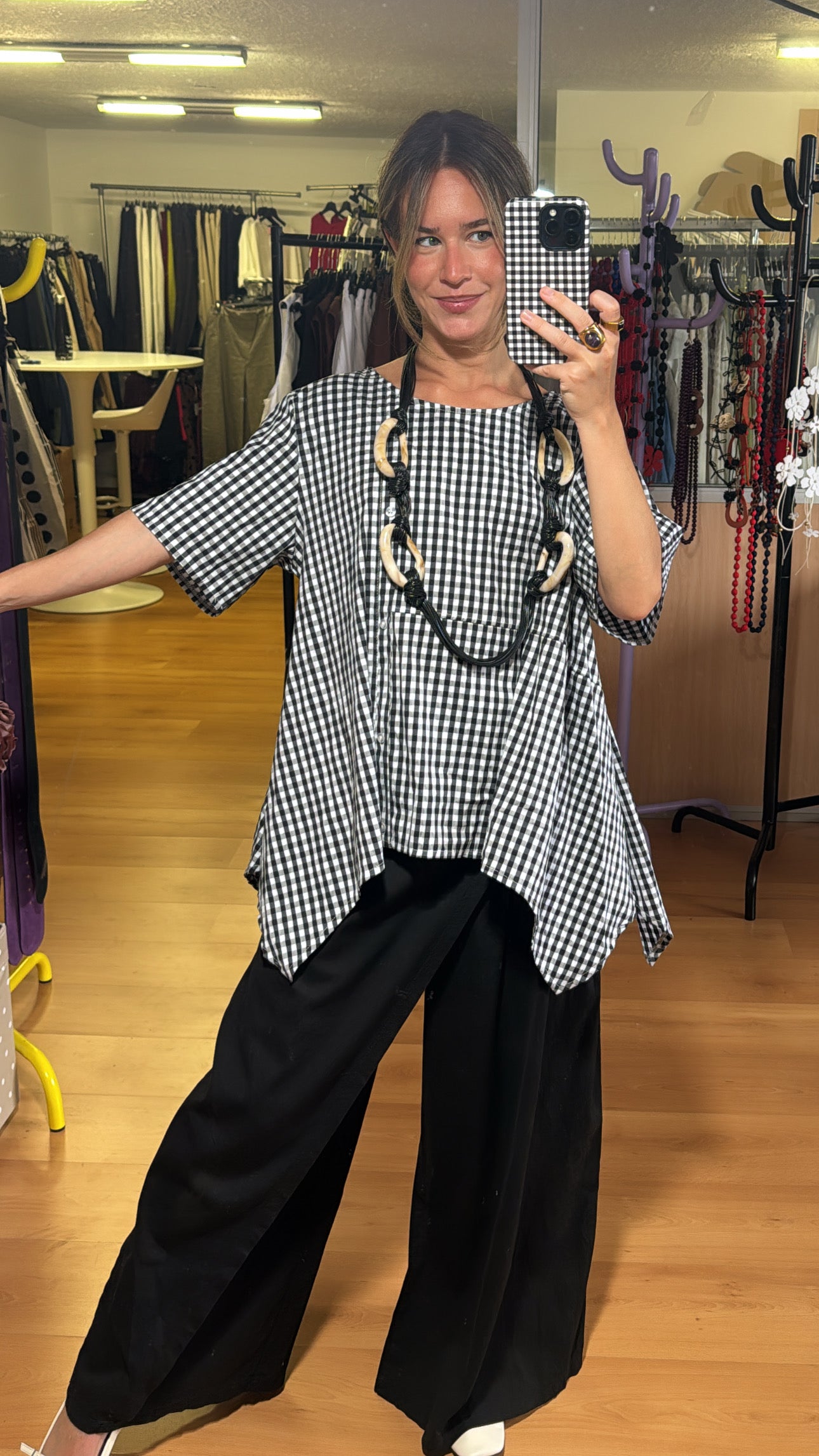 Blusa Vichy asimétrica