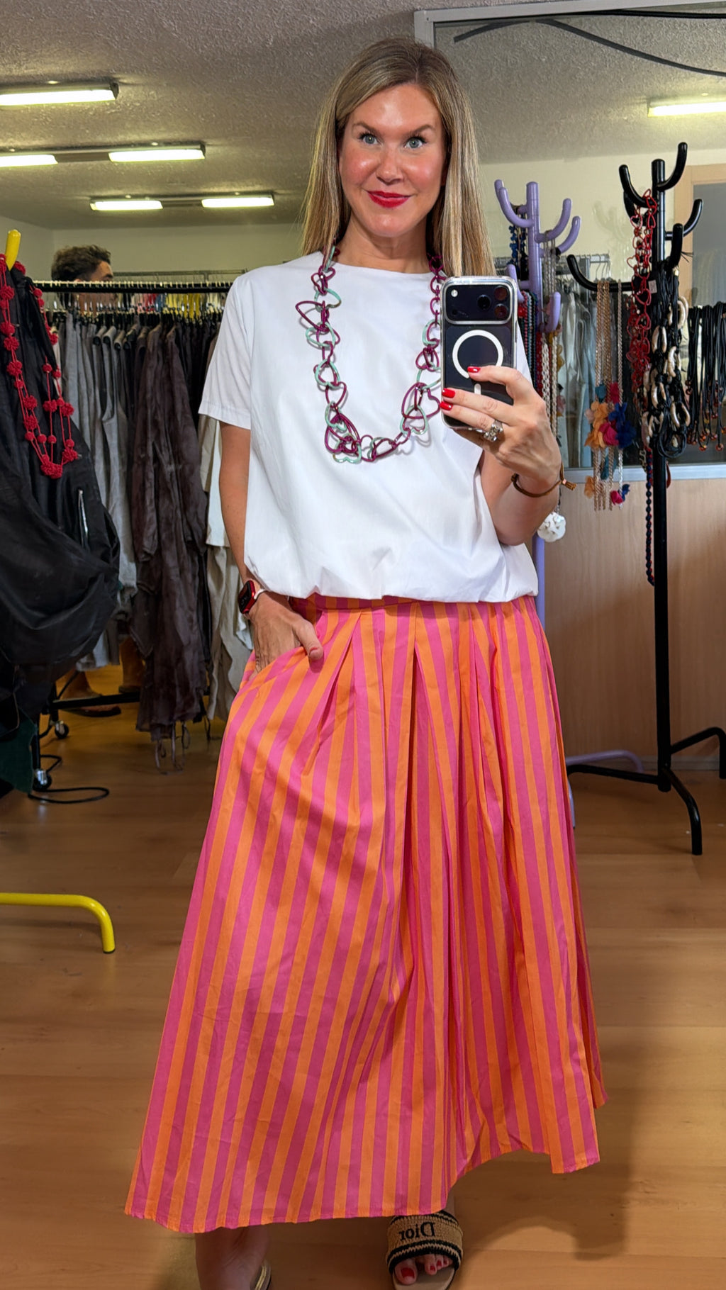 Falda rayas naranja y rosa