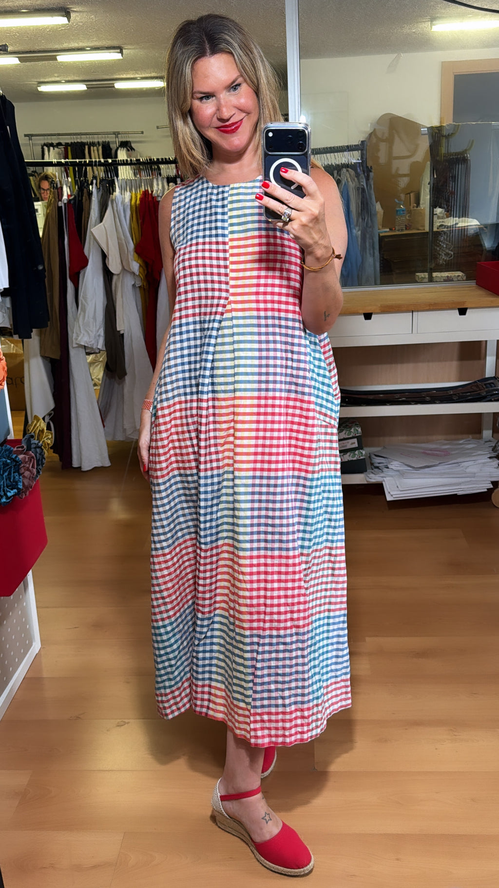 Vestido sin mangas rayas y Vichy