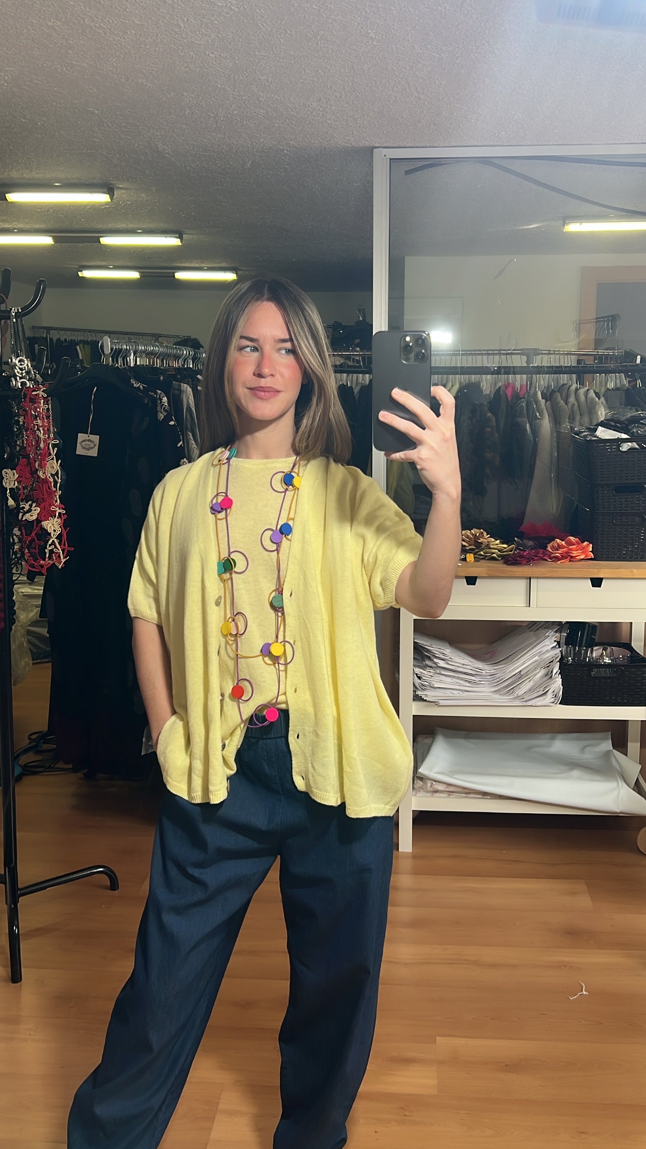 Jersey manga corta con botones cashmere y lana