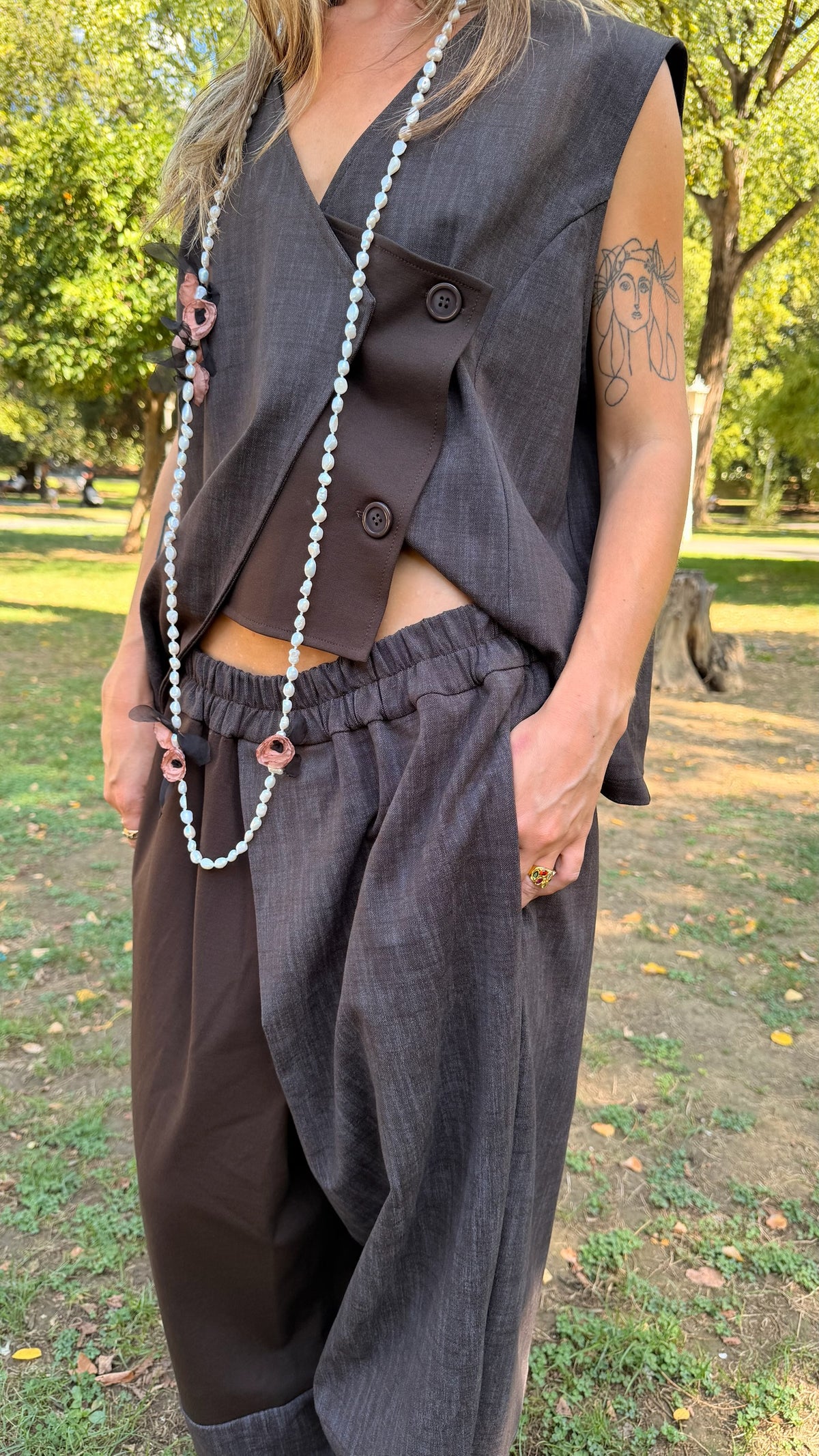 Pantalón semi cruzado bicolor