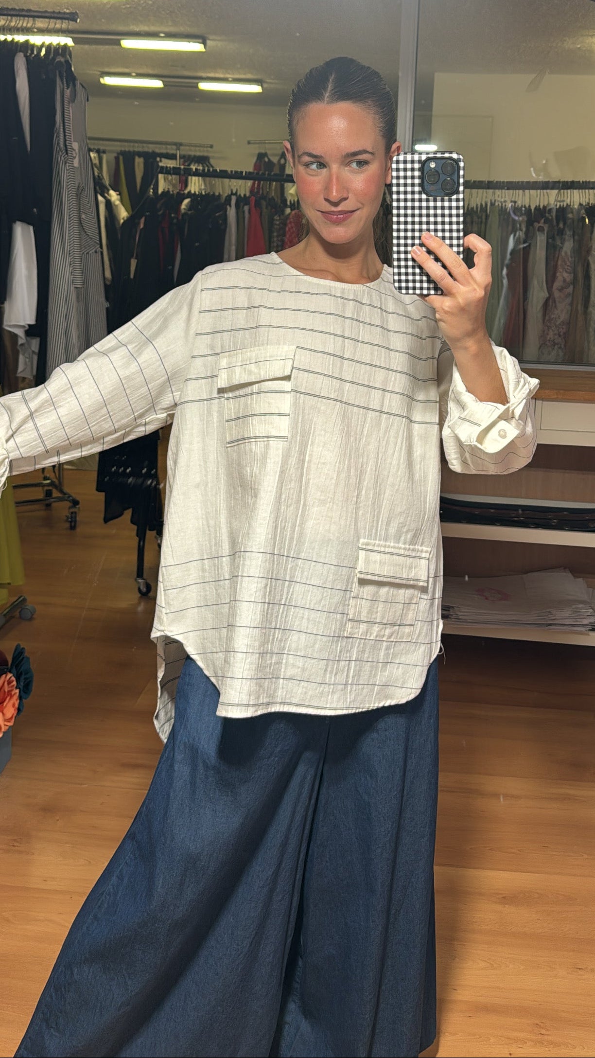 Blusa rayas y bolsillos