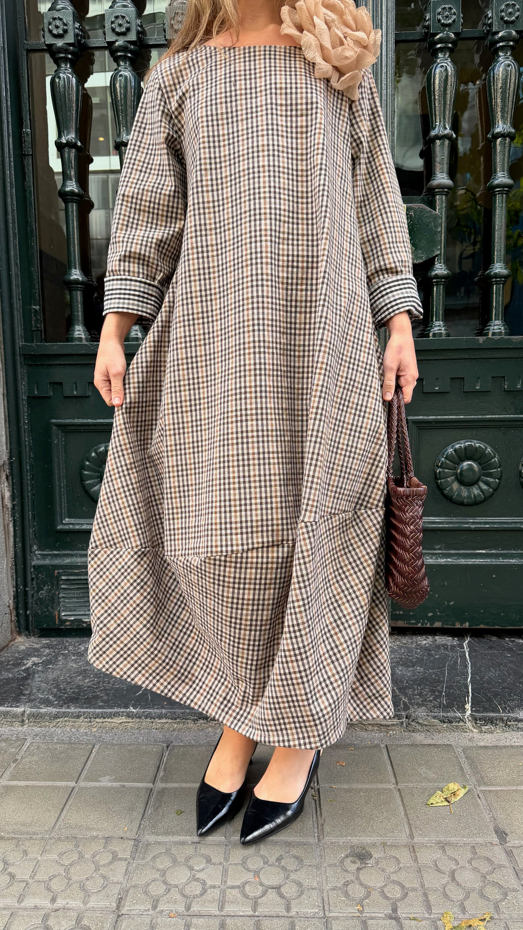 Vestido vichy marrón