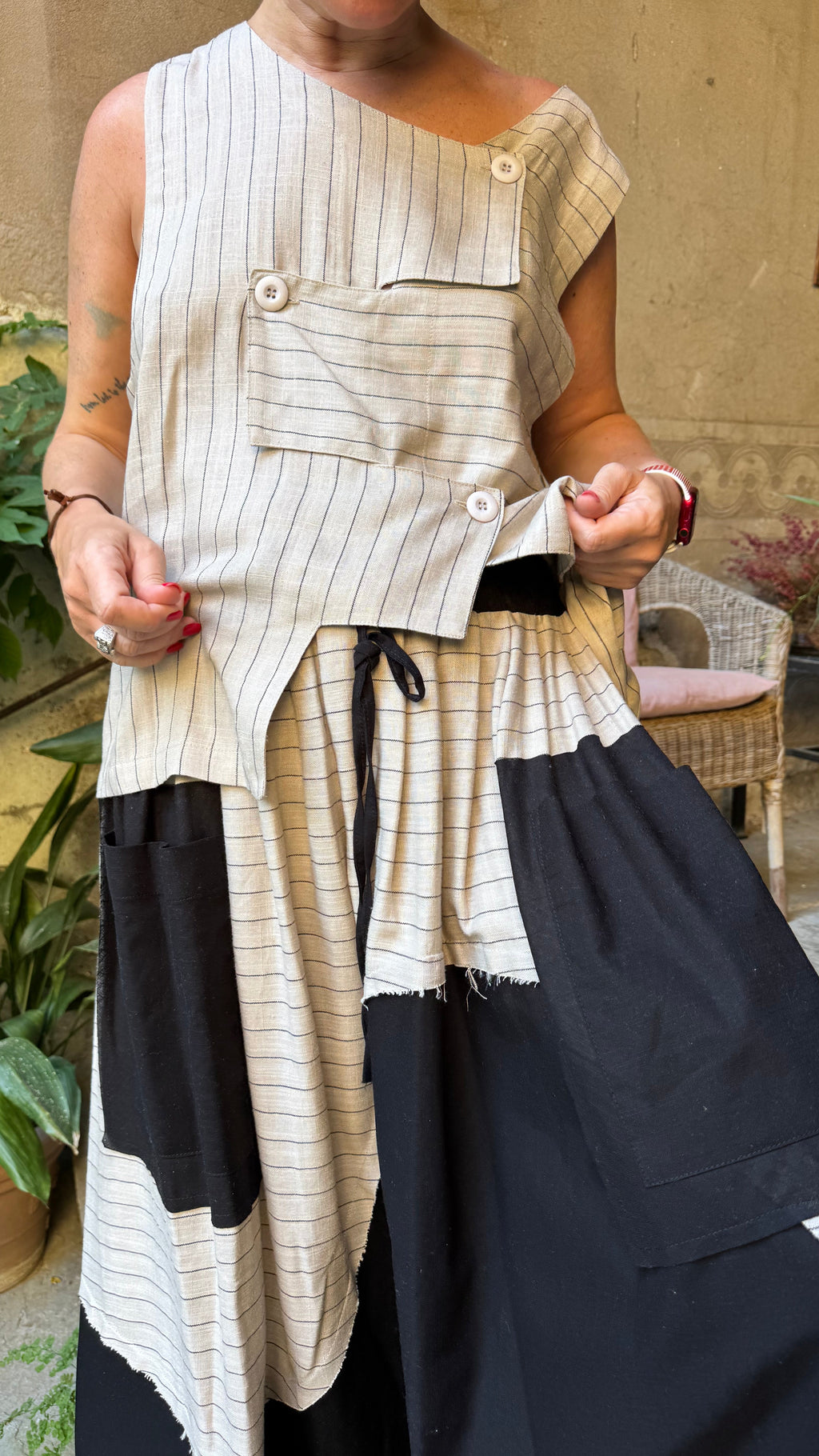 Blusa lino rayas asimétricas