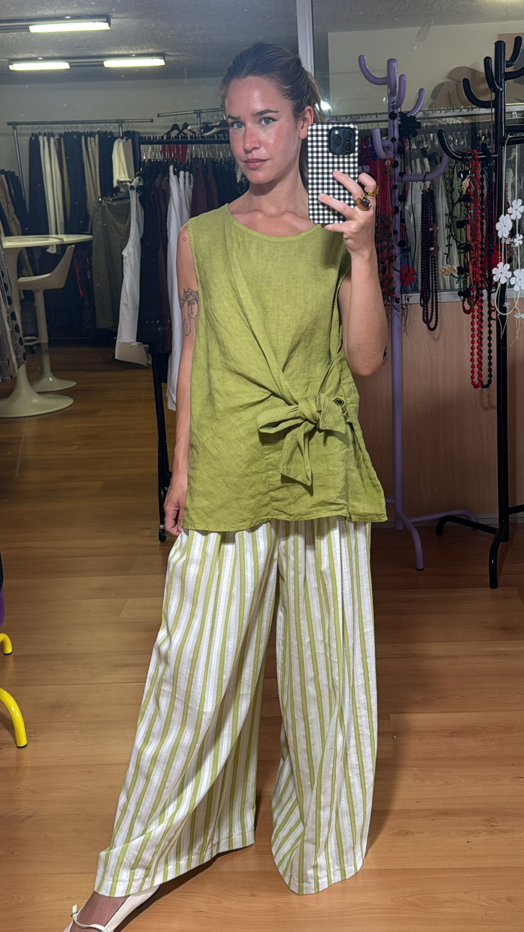 Pantalón palazzo rayas verde