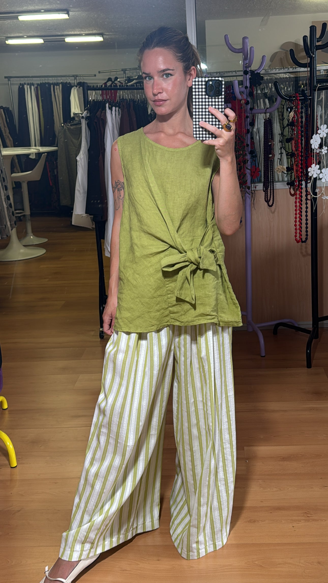 Pantalón palazzo rayas verde
