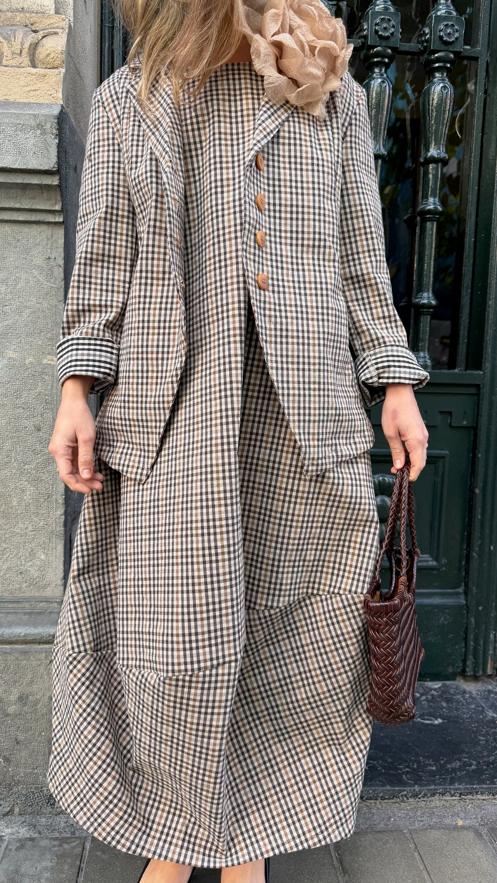 Vestido vichy marrón