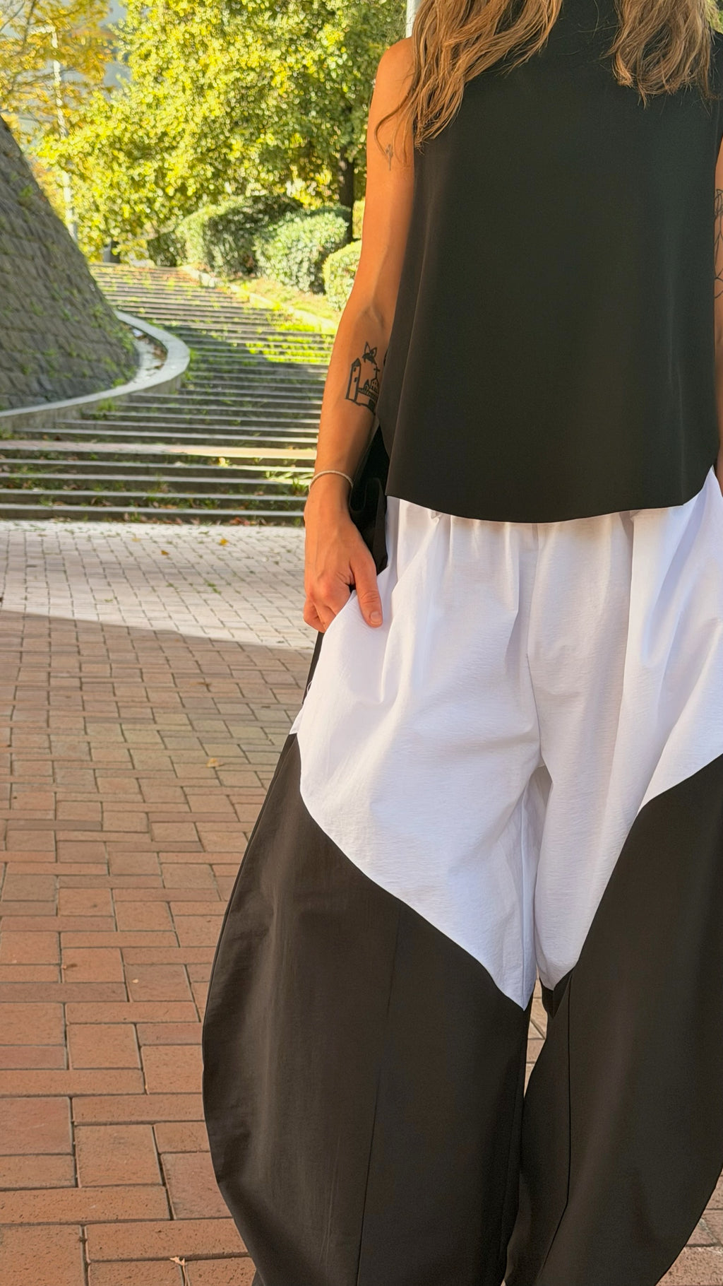 Pantalón globo bicolor