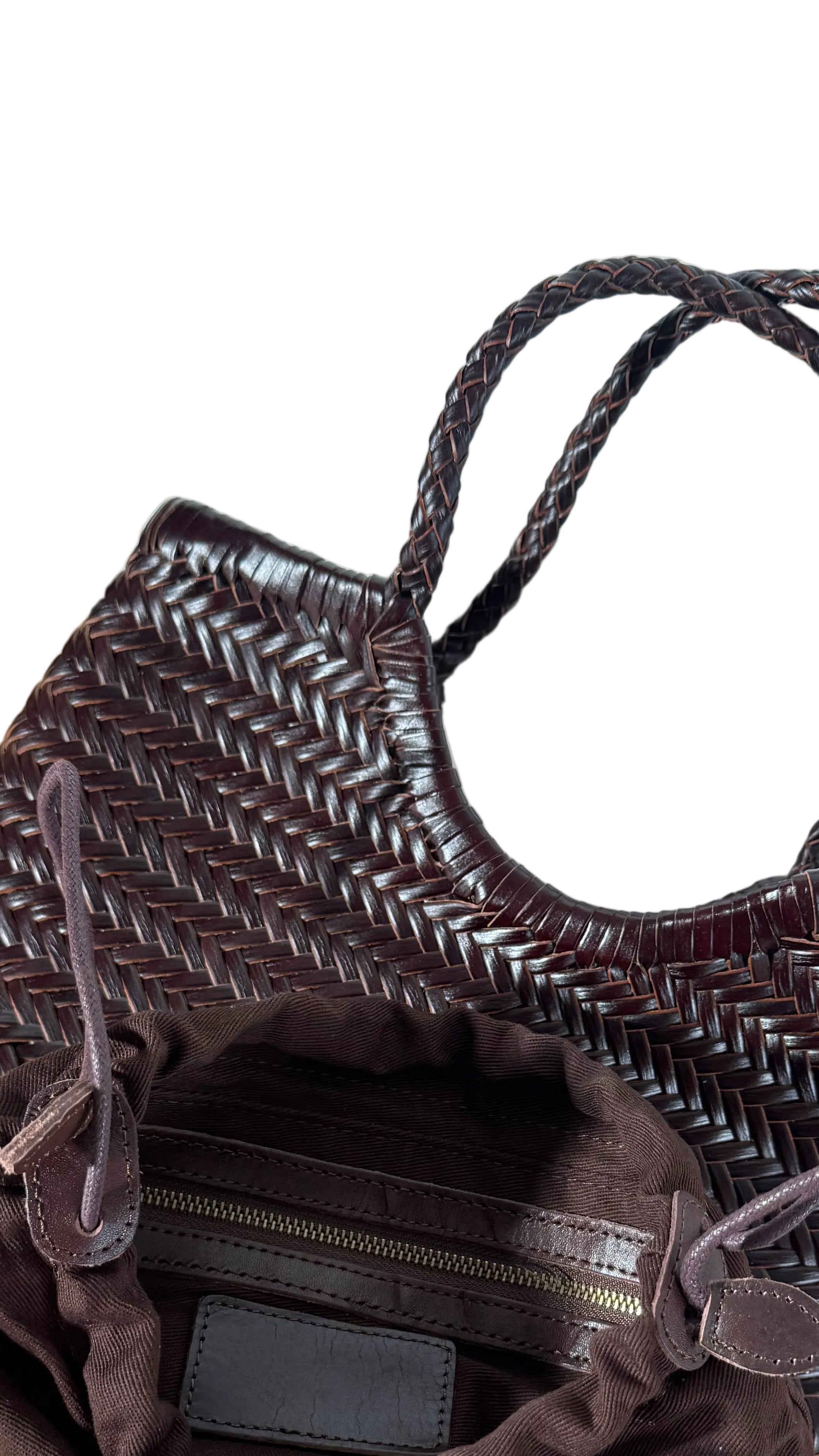 Bolso de piel trenzada marrón