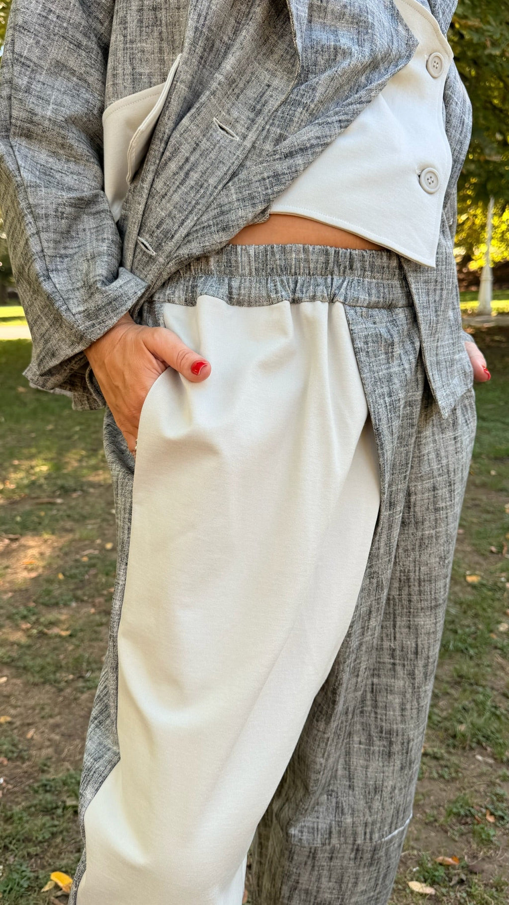 Pantalón semi cruzado bicolor