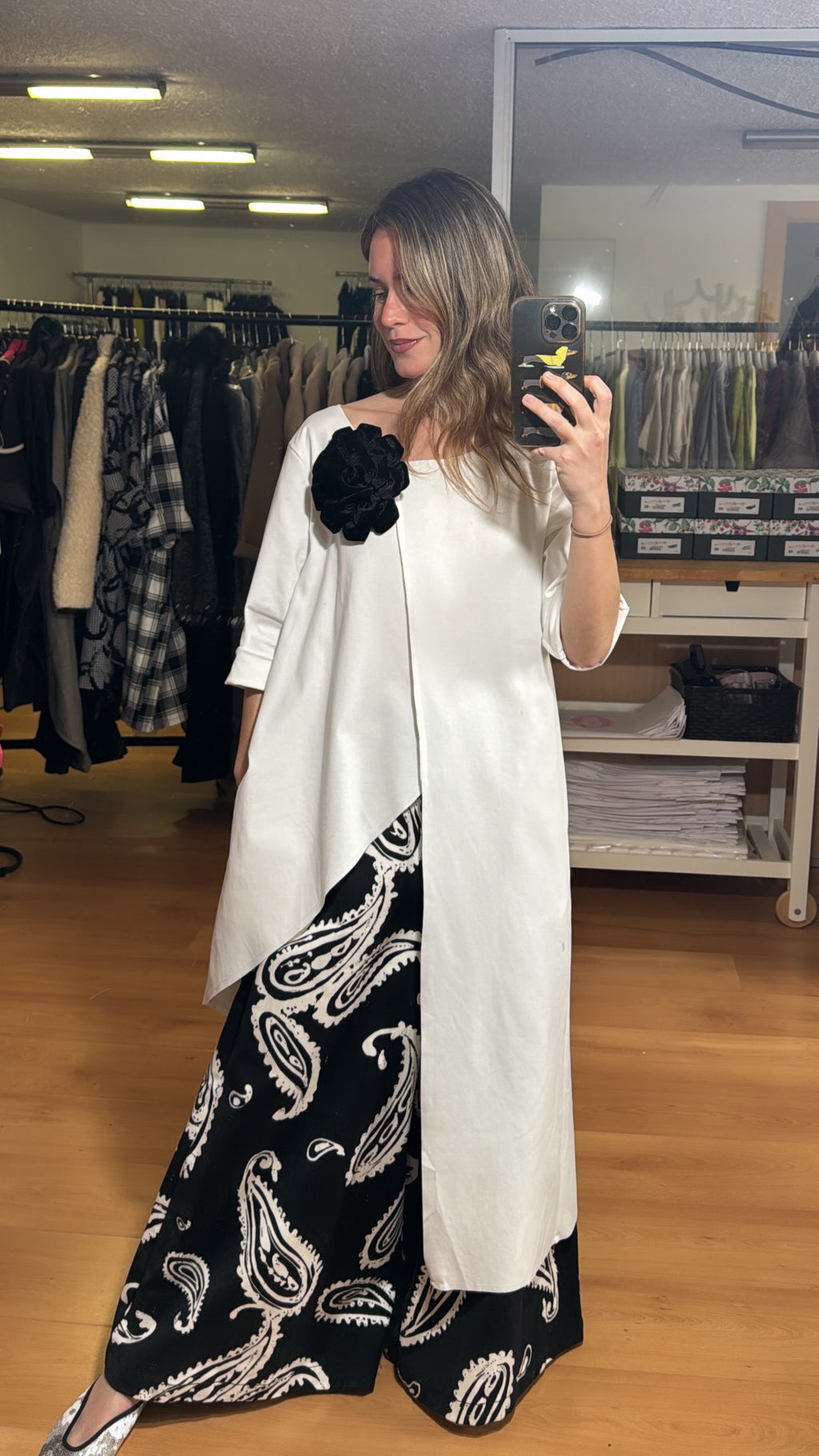 Camiseta larga irregular punto milano