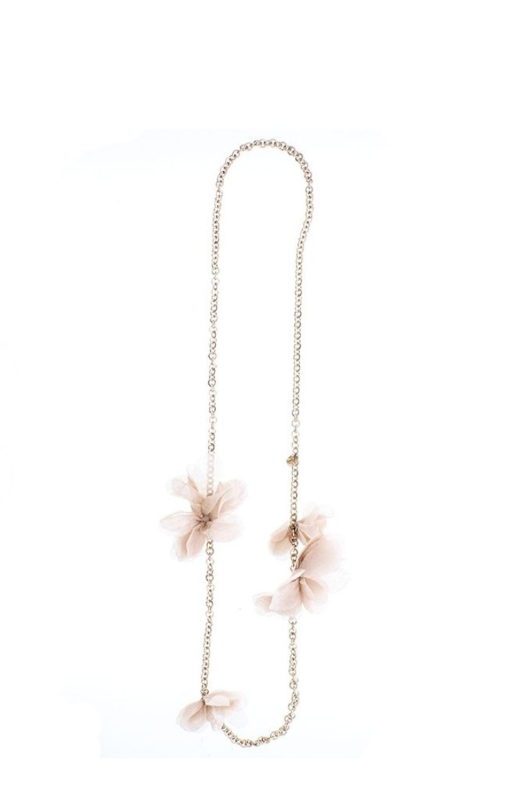 Collar largo cadena con flores de tela