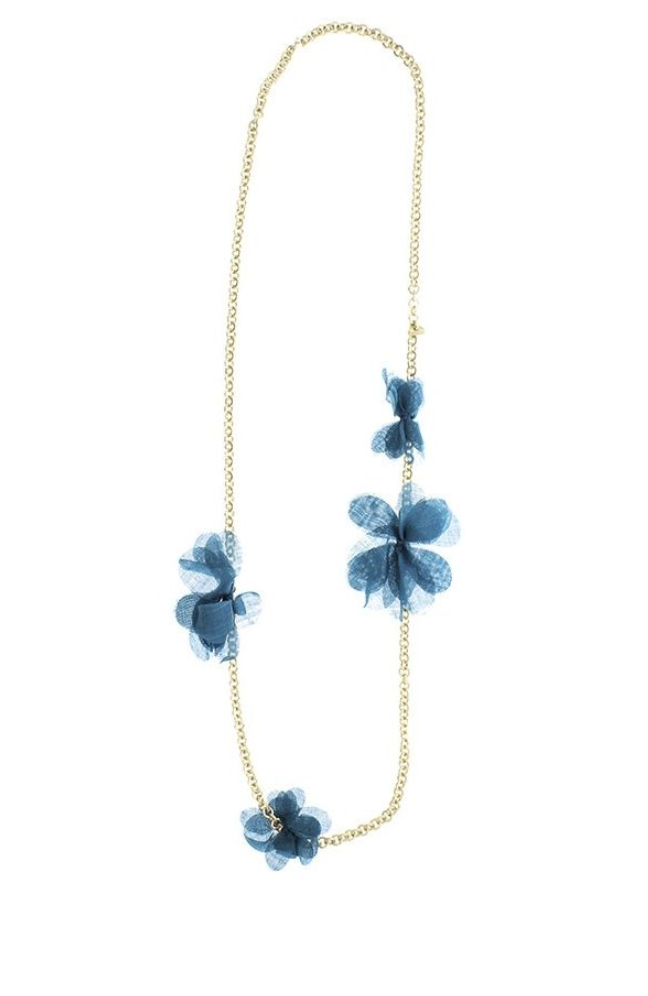 Collar largo cadena con flores de tela