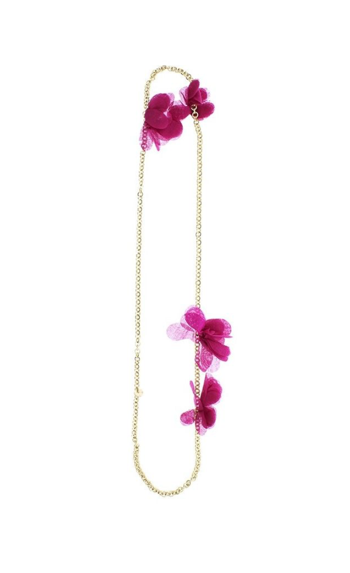 Collar largo cadena con flores de tela