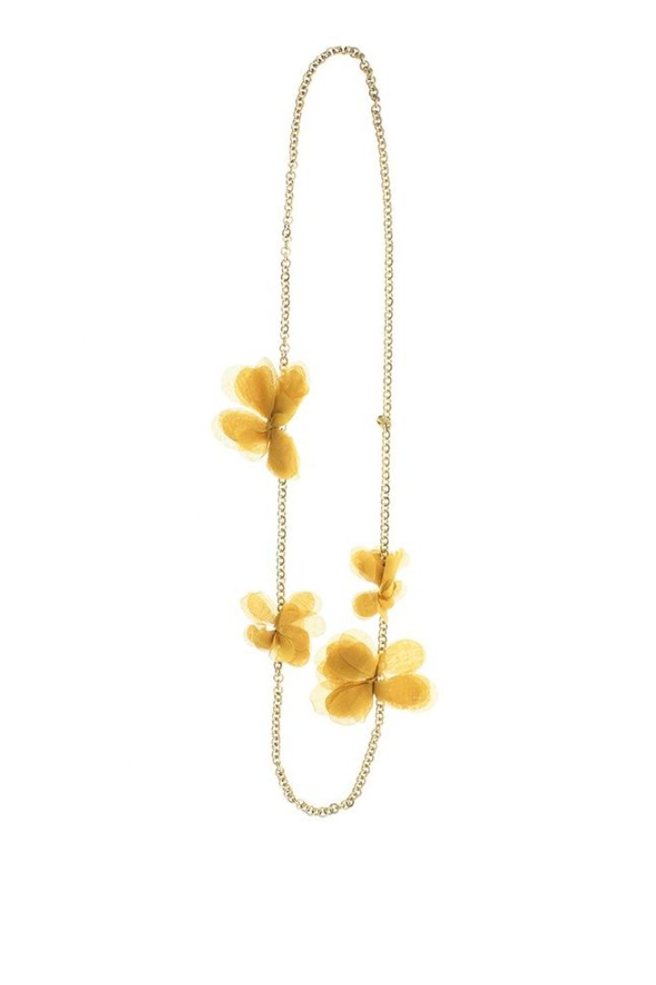 Collar largo cadena con flores de tela
