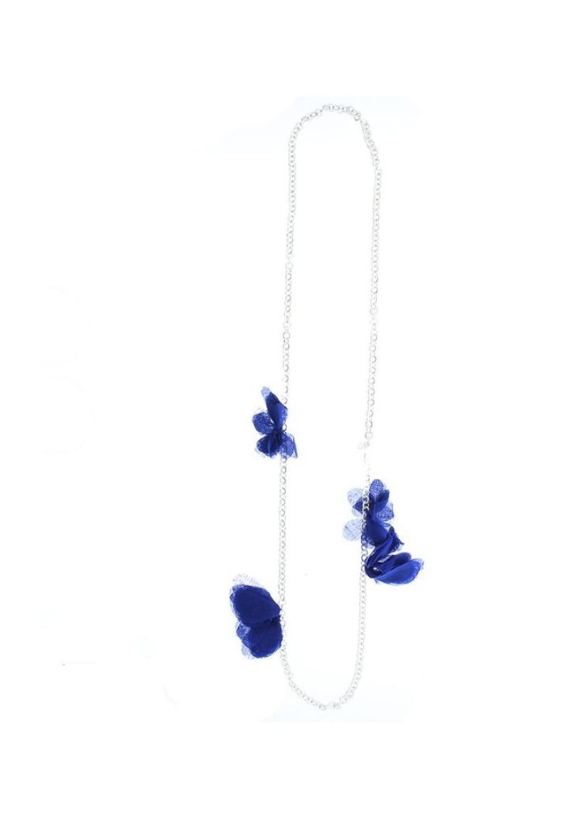 Collar largo cadena con flores de tela