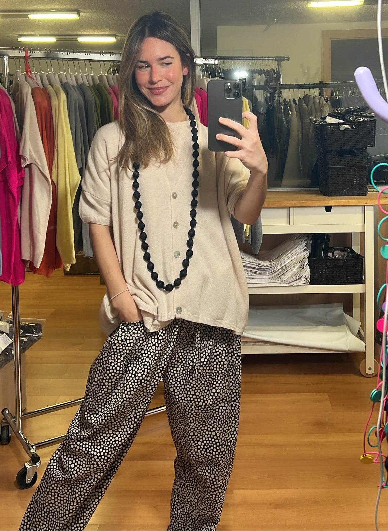 Jersey manga corta con botones cashmere y lana