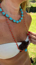 Collar doble turquesa natural/ rojo