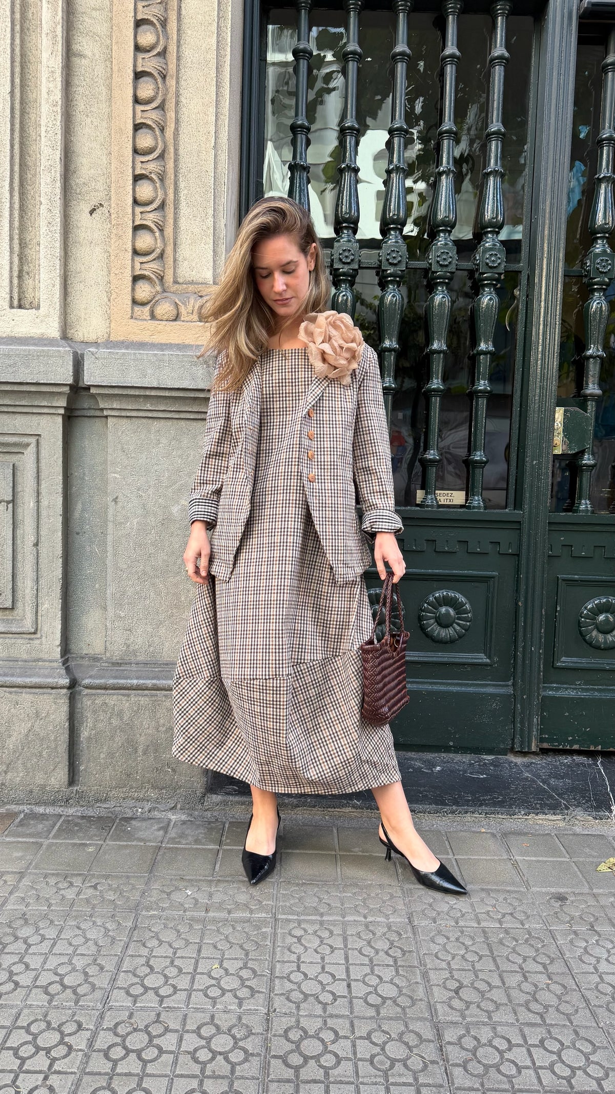 Vestido vichy marrón