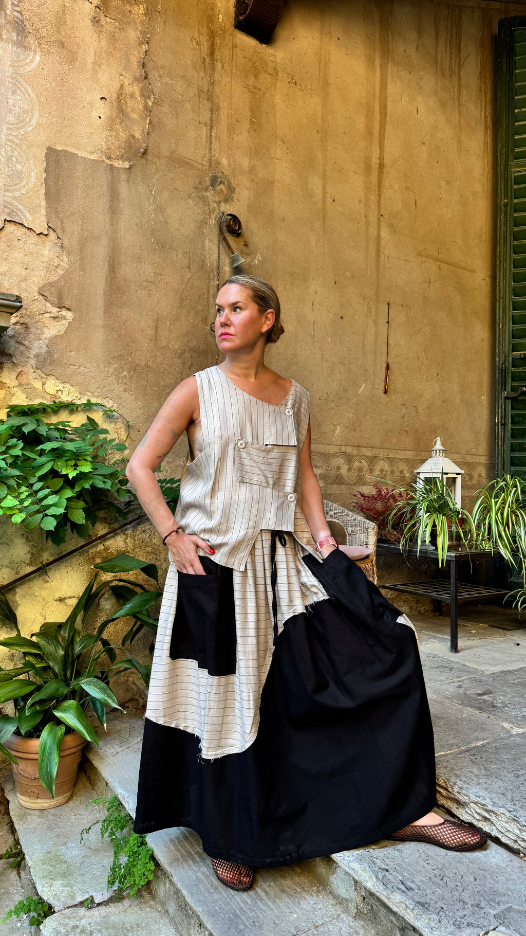 Blusa lino rayas asimétricas