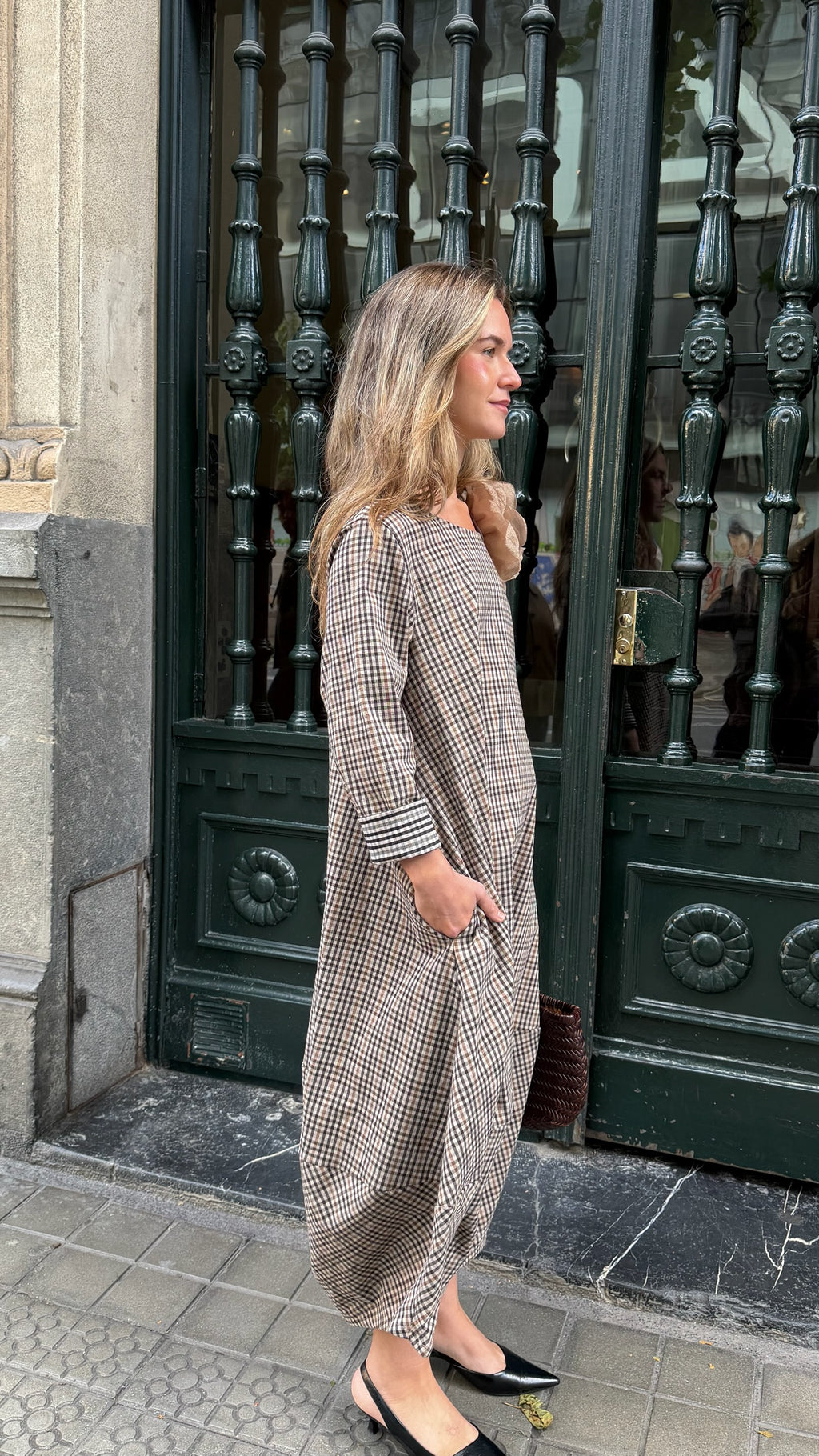 Vestido vichy marrón