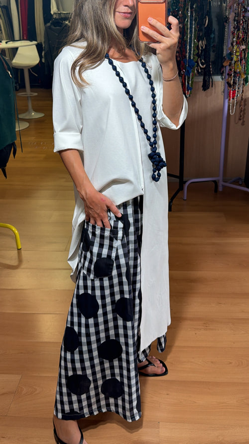 Pantalón cuadro vichy y topos