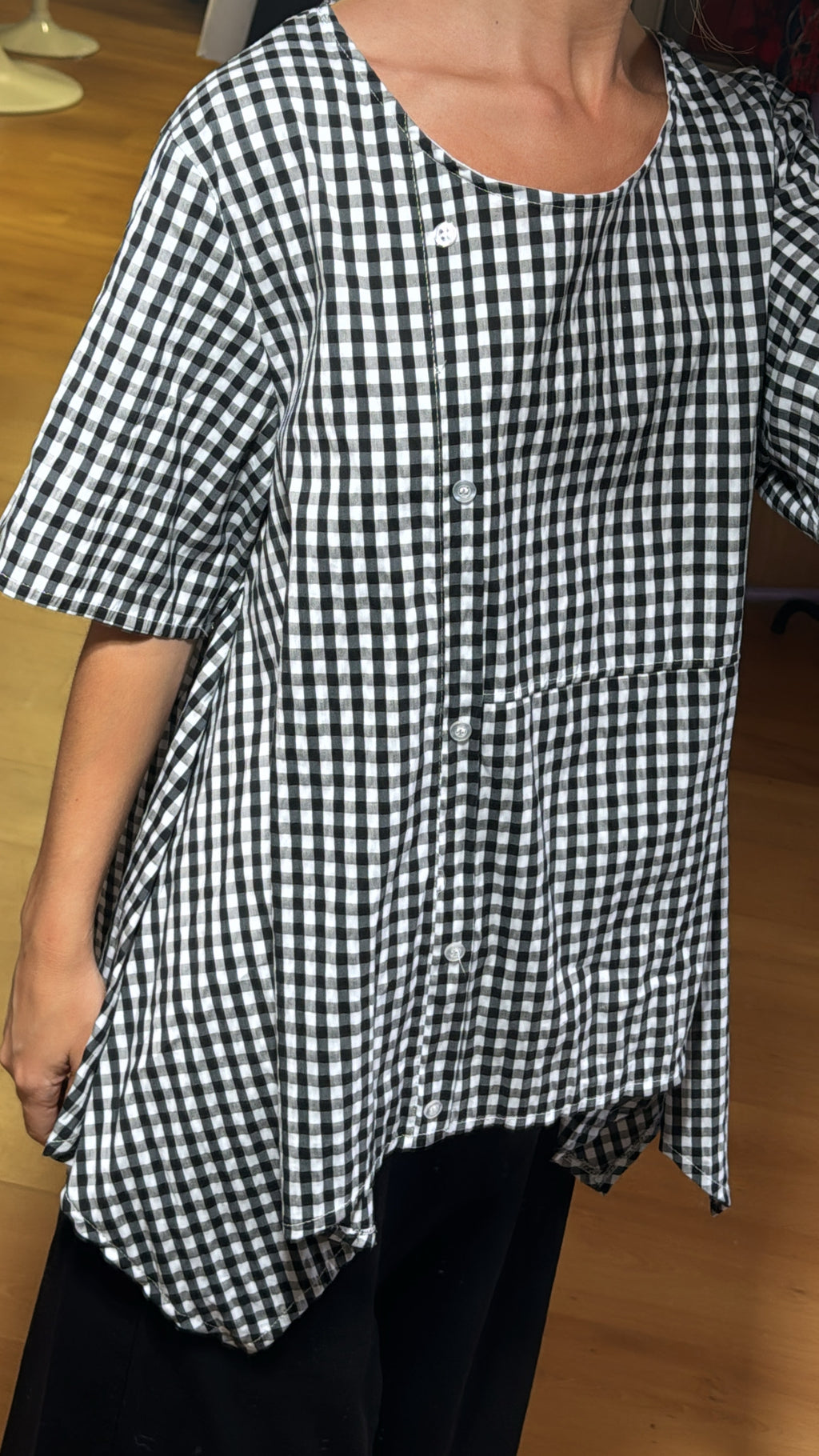 Blusa Vichy asimétrica