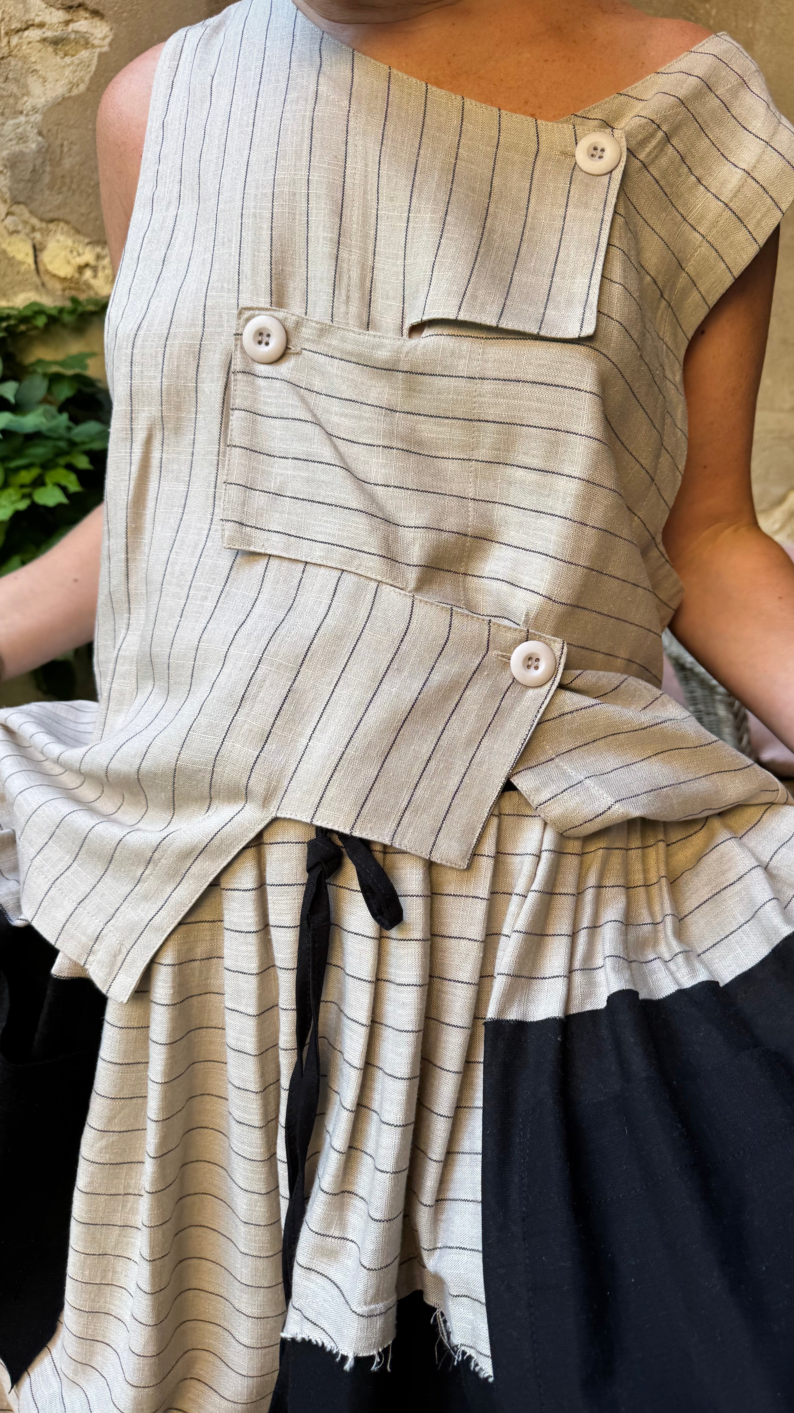Blusa lino rayas asimétricas