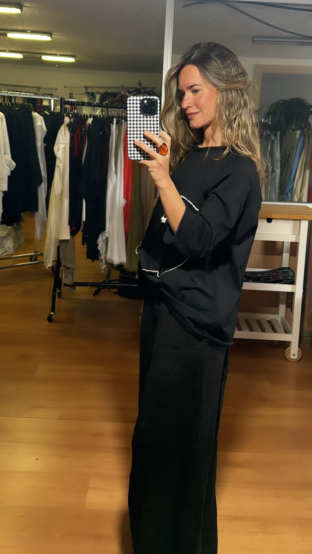 Pantalón negro palazzo lino