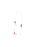 Collar largo anillas medallas cristales facetados flores tela